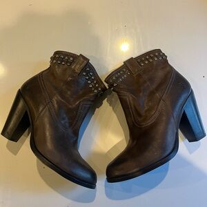 Frye Dark Brown Studded Heeled Boots